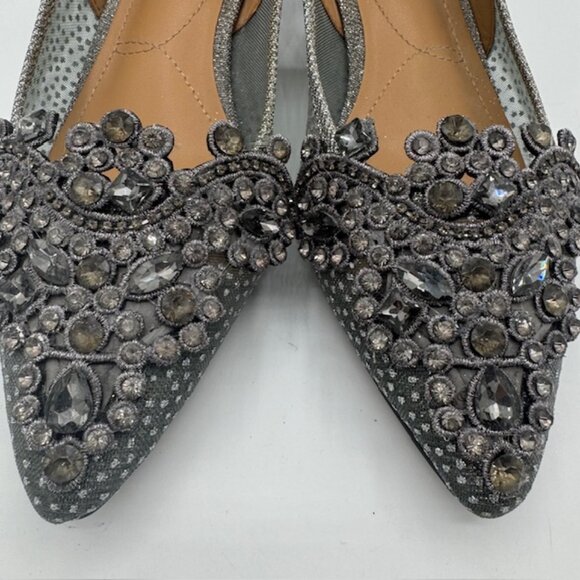 J. Renee Strovanni Slingback Pump Pewter Beaded Rhinestone, Lacy Mesh Silver 7W - Picture 6 of 8